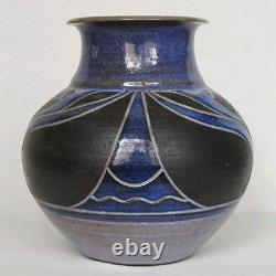 Vintage Signed Larry Allen 1989 Art Nouveau Style Studio Pottery Vase 7.75