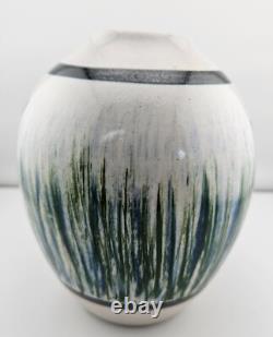 Vintage Signed Mkox Hand Painted Birds & Grass Vase -Glazed Studio Pottery 1982