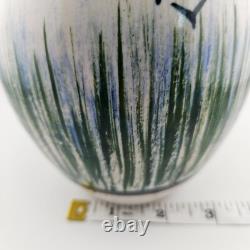 Vintage Signed Mkox Hand Painted Birds & Grass Vase -Glazed Studio Pottery 1982