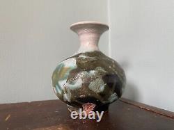 Vintage Signed Modernist Studio Art Pottery Abstract Glaze Vase by Makoto Yabe