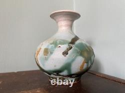 Vintage Signed Modernist Studio Art Pottery Abstract Glaze Vase by Makoto Yabe