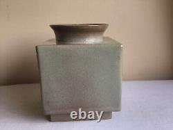 Vintage Signed Roy Hamilton Handcrafted Brown Square Art Studio Pottery Vase