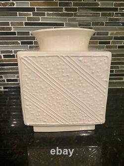 Vintage Signed Roy Hamilton Handcrafted Studio Art Pottery White 7 Square Vase