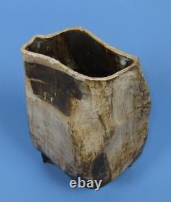 Vintage Signed Studio Art Pottery Brutalist Slab Vase