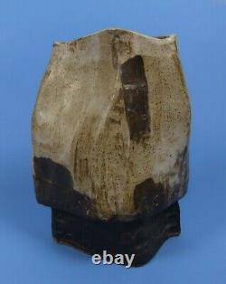 Vintage Signed Studio Art Pottery Brutalist Slab Vase