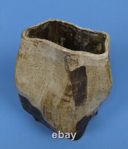 Vintage Signed Studio Art Pottery Brutalist Slab Vase