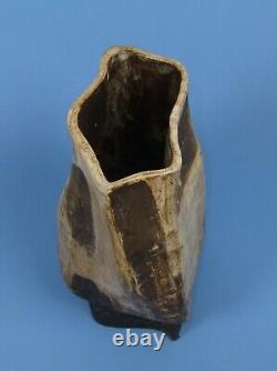 Vintage Signed Studio Art Pottery Brutalist Slab Vase