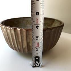 Vintage Signed Studio Pottery Ceramic Bowl Earth Tones Organic Ribbed Sides 7.25