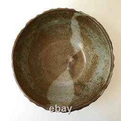 Vintage Signed Studio Pottery Ceramic Bowl Earth Tones Organic Ribbed Sides 7.25