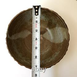 Vintage Signed Studio Pottery Ceramic Bowl Earth Tones Organic Ribbed Sides 7.25