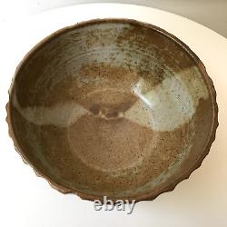 Vintage Signed Studio Pottery Ceramic Bowl Earth Tones Organic Ribbed Sides 7.25