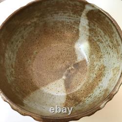 Vintage Signed Studio Pottery Ceramic Bowl Earth Tones Organic Ribbed Sides 7.25