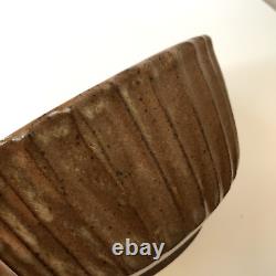 Vintage Signed Studio Pottery Ceramic Bowl Earth Tones Organic Ribbed Sides 7.25