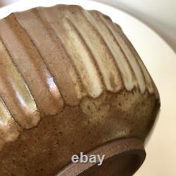 Vintage Signed Studio Pottery Ceramic Bowl Earth Tones Organic Ribbed Sides 7.25
