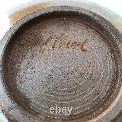 Vintage Signed Studio Pottery Ceramic Bowl Earth Tones Organic Ribbed Sides 7.25