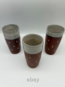 Vintage Signed Studio Pottery Set Of Seven Tumblers-mid-Century Modern