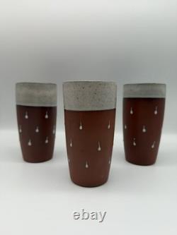 Vintage Signed Studio Pottery Set Of Seven Tumblers-mid-Century Modern