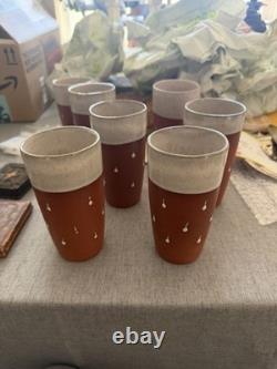 Vintage Signed Studio Pottery Set Of Seven Tumblers-mid-Century Modern
