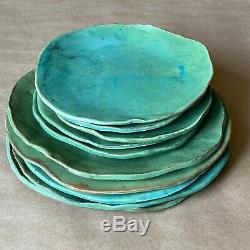 Vintage Signed Studio Pottery Stoneware Dishes Dinner and Salad Plates