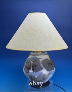 Vintage Signed Studio Pottery Table Lamp Mid Century Modern Abstract Stoneware