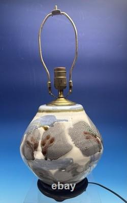 Vintage Signed Studio Pottery Table Lamp Mid Century Modern Abstract Stoneware
