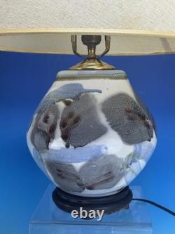 Vintage Signed Studio Pottery Table Lamp Mid Century Modern Abstract Stoneware