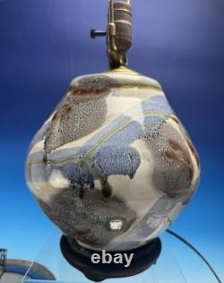 Vintage Signed Studio Pottery Table Lamp Mid Century Modern Abstract Stoneware