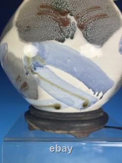 Vintage Signed Studio Pottery Table Lamp Mid Century Modern Abstract Stoneware