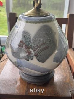 Vintage Signed Studio Pottery Table Lamp Mid Century Modern Abstract Stoneware