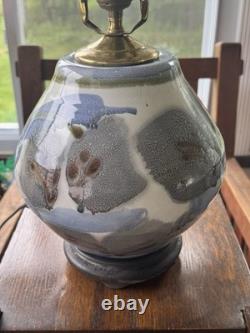 Vintage Signed Studio Pottery Table Lamp Mid Century Modern Abstract Stoneware