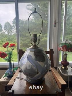 Vintage Signed Studio Pottery Table Lamp Mid Century Modern Abstract Stoneware