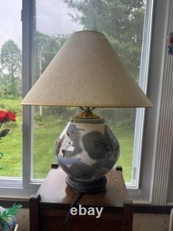 Vintage Signed Studio Pottery Table Lamp Mid Century Modern Abstract Stoneware