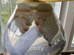 Vintage Signed Studio Pottery Table Lamp Mid Century Modern Abstract Stoneware