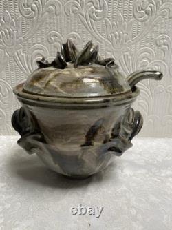 Vintage Signed Studio Pottery Tureen Spoon & 5 Soup Bowls