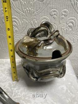 Vintage Signed Studio Pottery Tureen Spoon & 5 Soup Bowls
