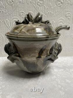 Vintage Signed Studio Pottery Tureen Spoon & 5 Soup Bowls