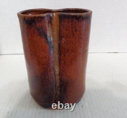 Vintage Signed Tyler Studio Art Pottery Pinched Vase Abstract Brown Stoneware