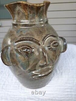 Vintage Signed Walter Fleming Studio Pottery Ugly Face Pitcher Jug Vase