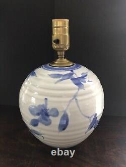 Vintage Simon Pearce / Miranda Thomas Blue Handpainted Studio Art Pottery Lamp