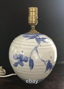 Vintage Simon Pearce / Miranda Thomas Blue Handpainted Studio Art Pottery Lamp