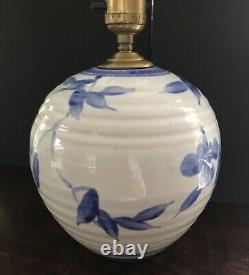 Vintage Simon Pearce / Miranda Thomas Blue Handpainted Studio Art Pottery Lamp