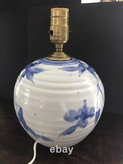 Vintage Simon Pearce / Miranda Thomas Blue Handpainted Studio Art Pottery Lamp