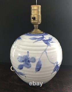 Vintage Simon Pearce / Miranda Thomas Blue Handpainted Studio Art Pottery Lamp