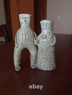 Vintage Solveig Cox Studio Pottery Couple Double Mini Vase Figurine Brutalist