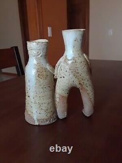 Vintage Solveig Cox Studio Pottery Couple Double Mini Vase Figurine Brutalist