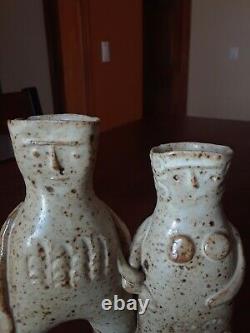 Vintage Solveig Cox Studio Pottery Couple Double Mini Vase Figurine Brutalist