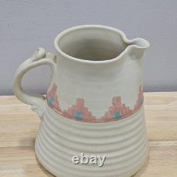 Vintage Southwestern Studio Pottery Large Pitcher Signed Shuti Boho Tribal Art