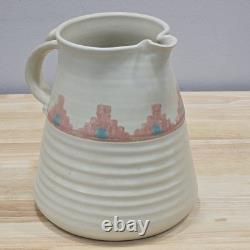 Vintage Southwestern Studio Pottery Large Pitcher Signed Shuti Boho Tribal Art