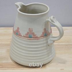 Vintage Southwestern Studio Pottery Large Pitcher Signed Shuti Boho Tribal Art