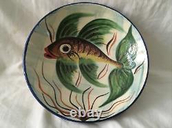 Vintage Spanish Puidgemont Studio Art Pottery Dish Decorated With Fish